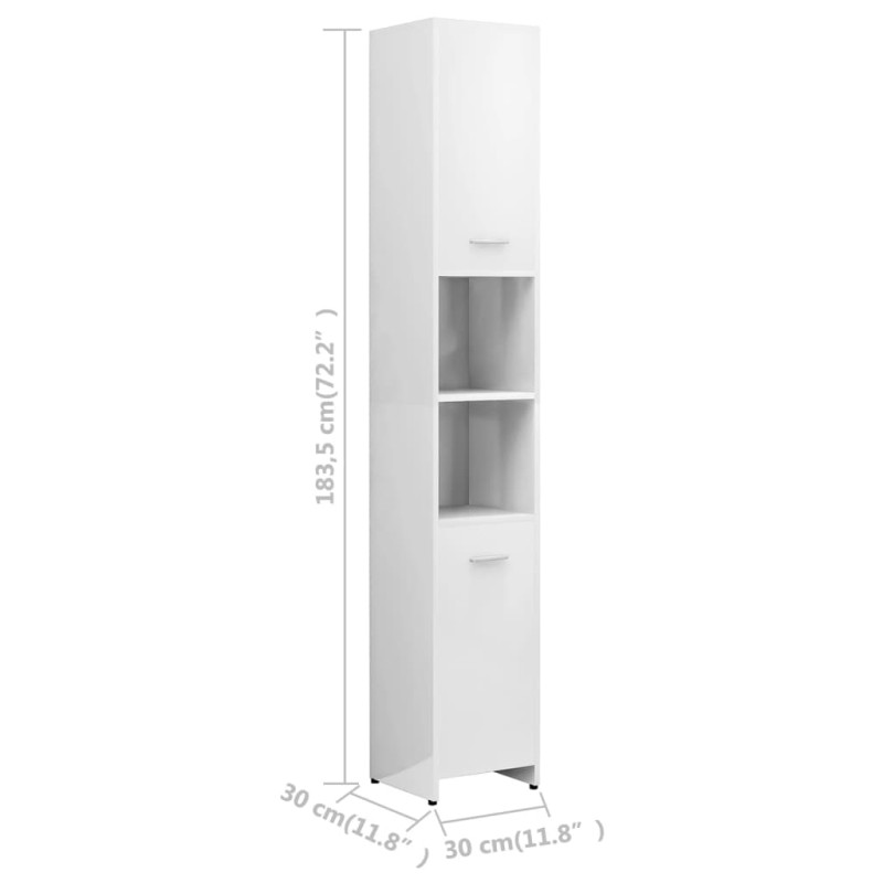 Produktbild för Badrumsskåp vit högglans 30x30x183,5 cm spånskiva
