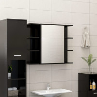 Miniatyr av produktbild för Spegelskåp för badrum svart 80x20,5x64 cm konstruerat trä