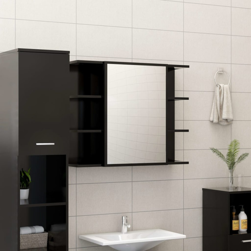 Produktbild för Spegelskåp för badrum svart 80x20,5x64 cm konstruerat trä