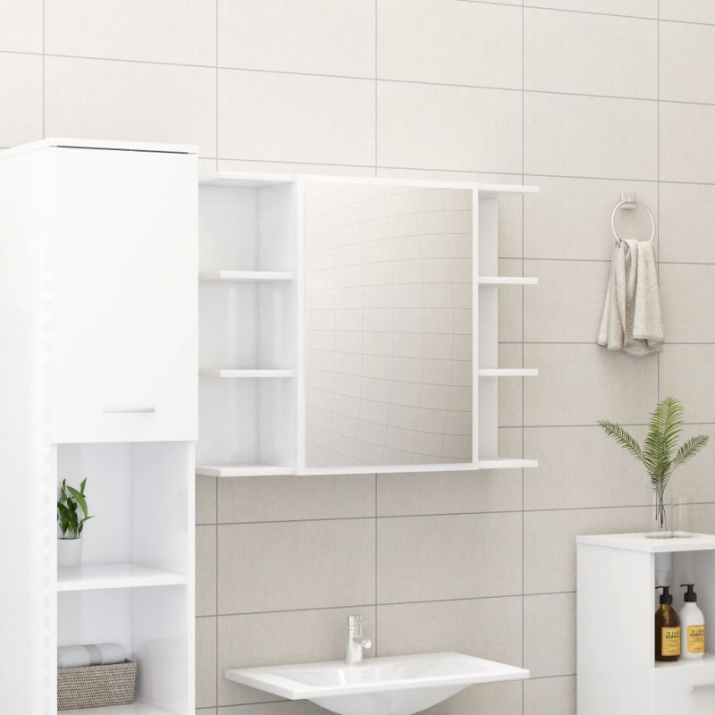 Produktbild för Spegelskåp för badrum vit högglans 80x20,5x64cm konstruerat trä