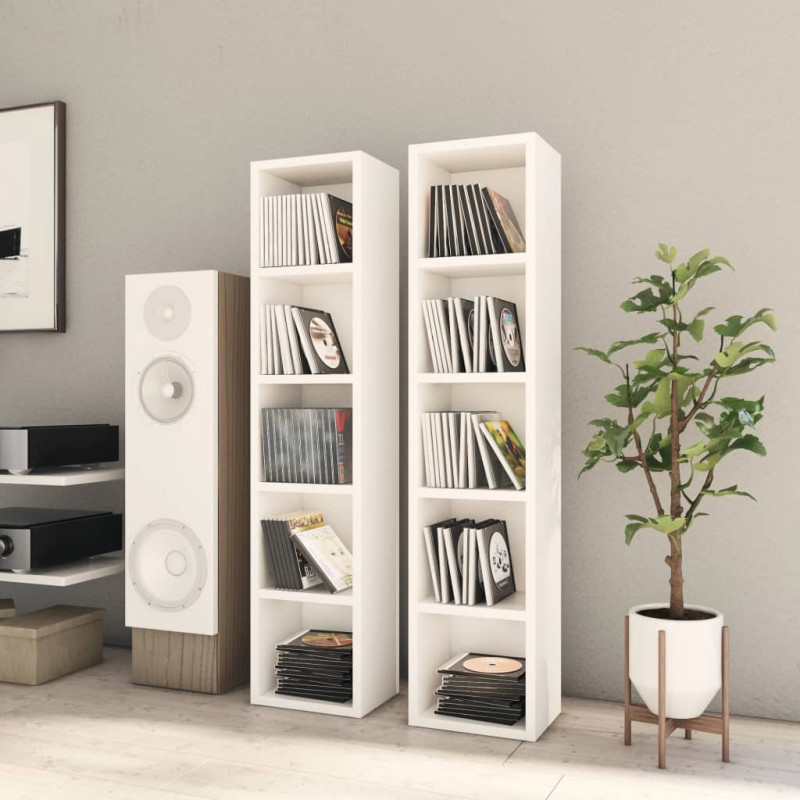 Produktbild för CD-hyllor 2 st vit 21x16x93,5 cm konstruerat trä