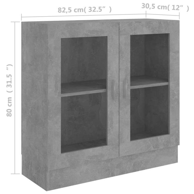Produktbild för Vitrinskåp betonggrå 82,5x30,5x80 cm konstruerat trä