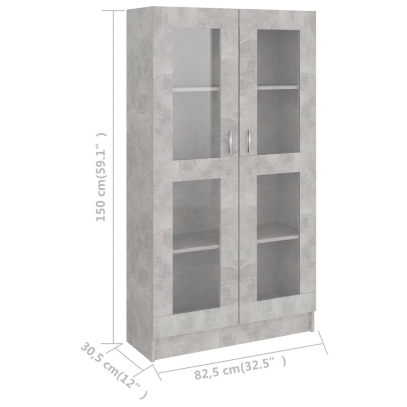 Produktbild för Vitrinskåp betonggrå 82,5x30,5x150 cm spånskiva