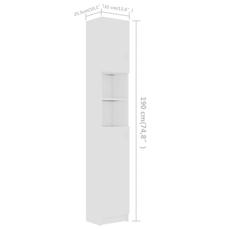 Produktbild för Badrumsskåp vit 32x25,5x190 cm konstruerat trä