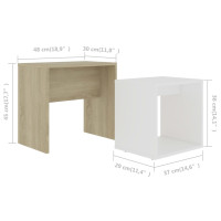 Produktbild för Soffbord set vit och sonoma-ek 48x30x45 cm konstruerat trä