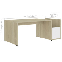 Produktbild för Soffbord vit och sonoma-ek 90x45x35 cm konstruerat trä