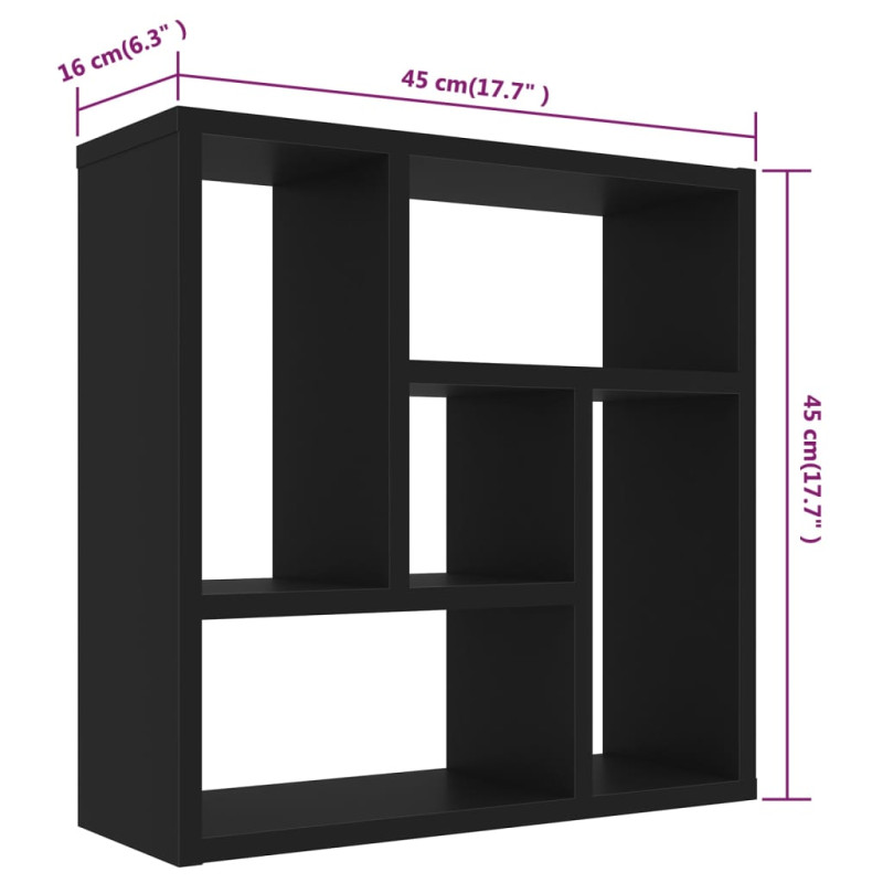 Produktbild för Vägghylla svart 45,1x16x45,1 cm spånskiva