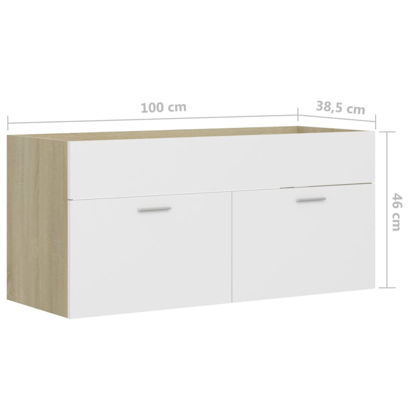 Produktbild för Tvättställsskåp vit och sonoma-ek 100x38,5x46cm konstruerat trä