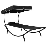 Produktbild för Solsäng med tak & kudde svart