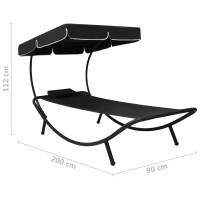 Produktbild för Solsäng med tak & kudde svart