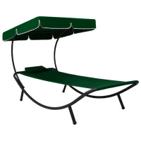 Produktbild för Solsäng med tak & kudde grön