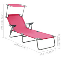 Produktbild för Solsäng med tak stål rosa