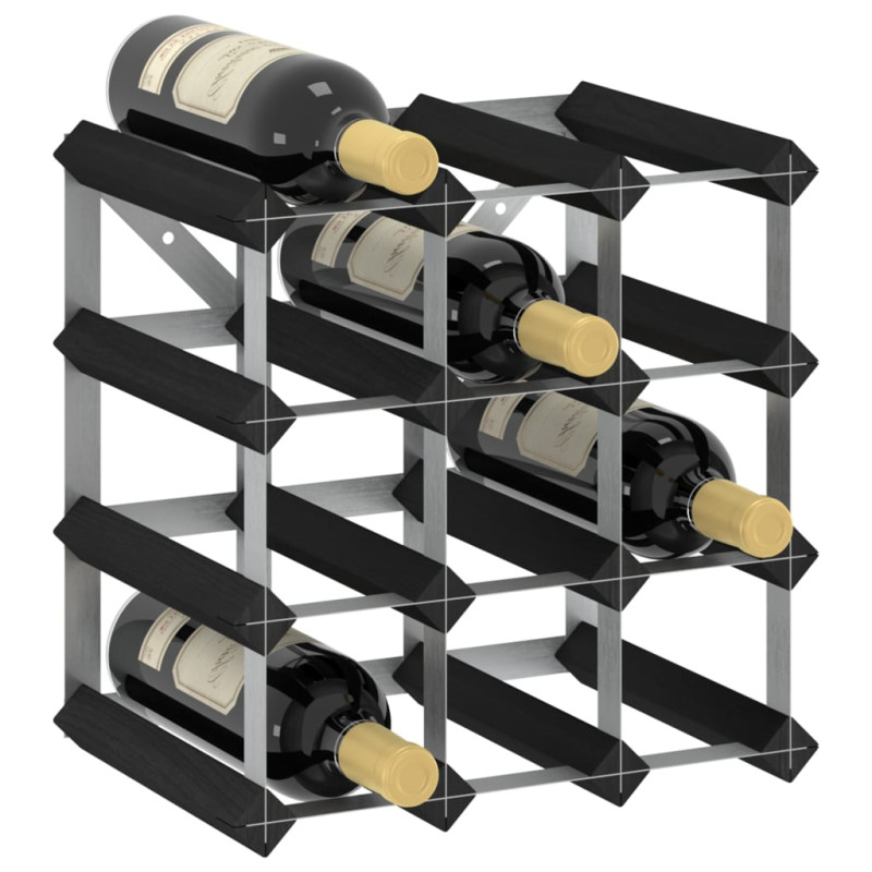 Produktbild för Vinställ för 12 flaskor svart massiv furu