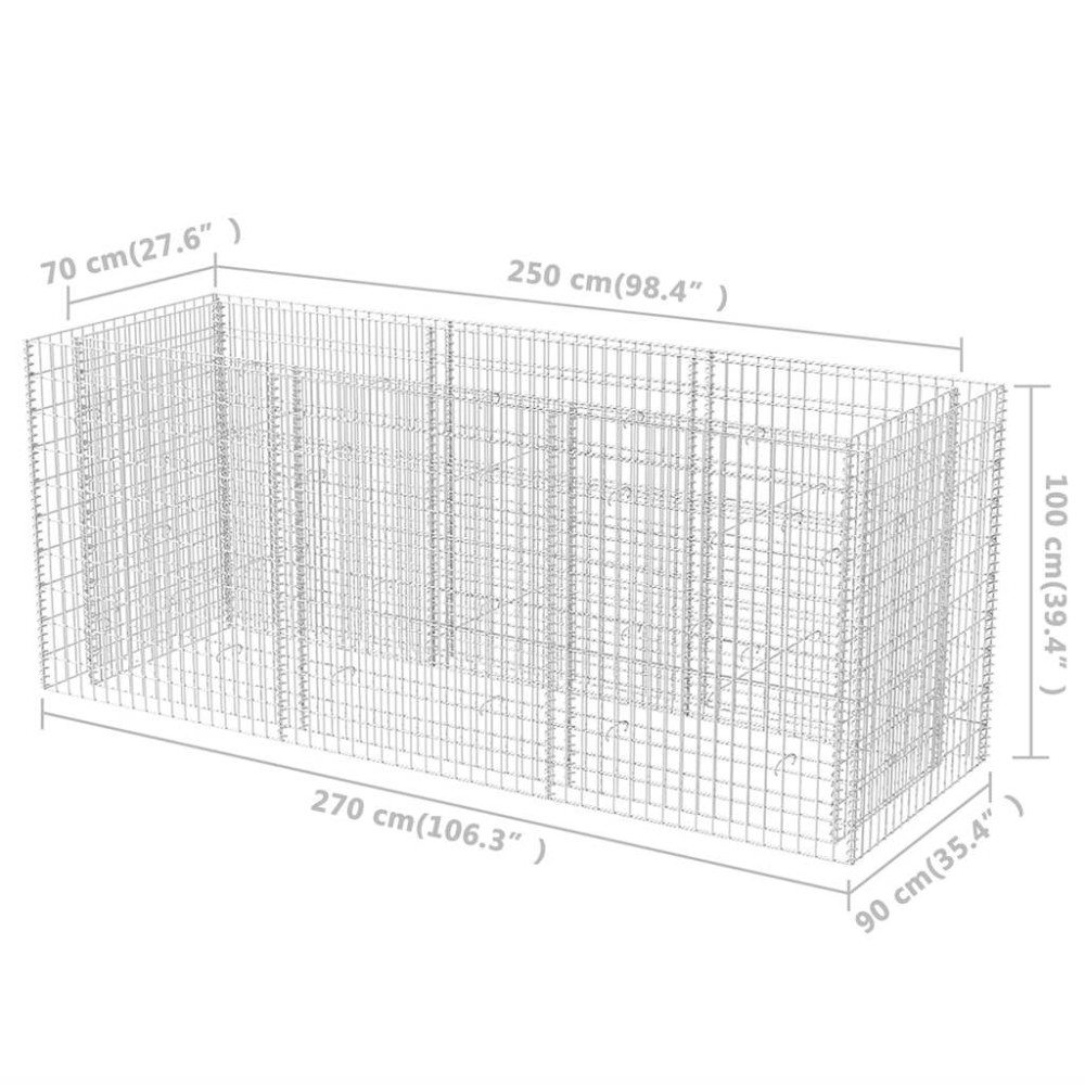 Produktbild för Planteringsgabion upphöjd stål 270x90x100 cm