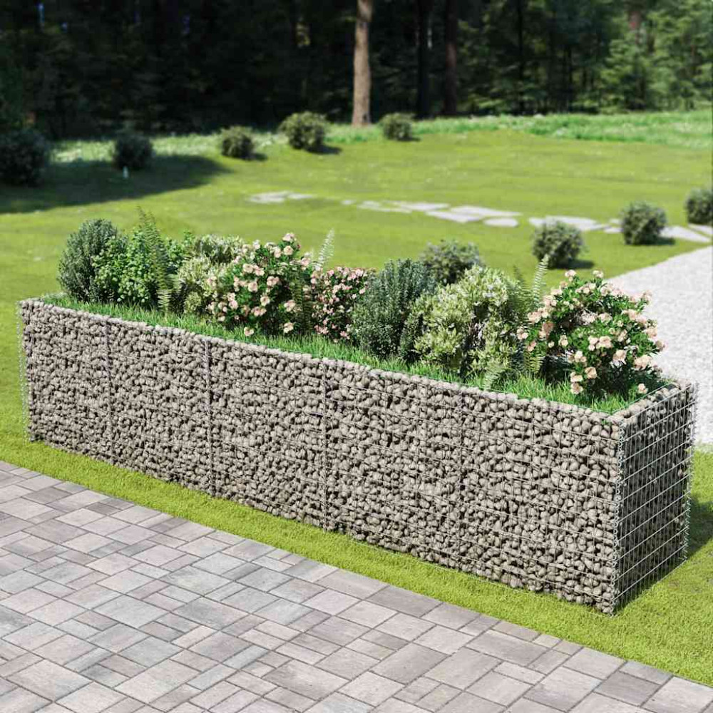 Produktbild för Planteringsgabion upphöjd galvaniserat stål 450x90x100 cm