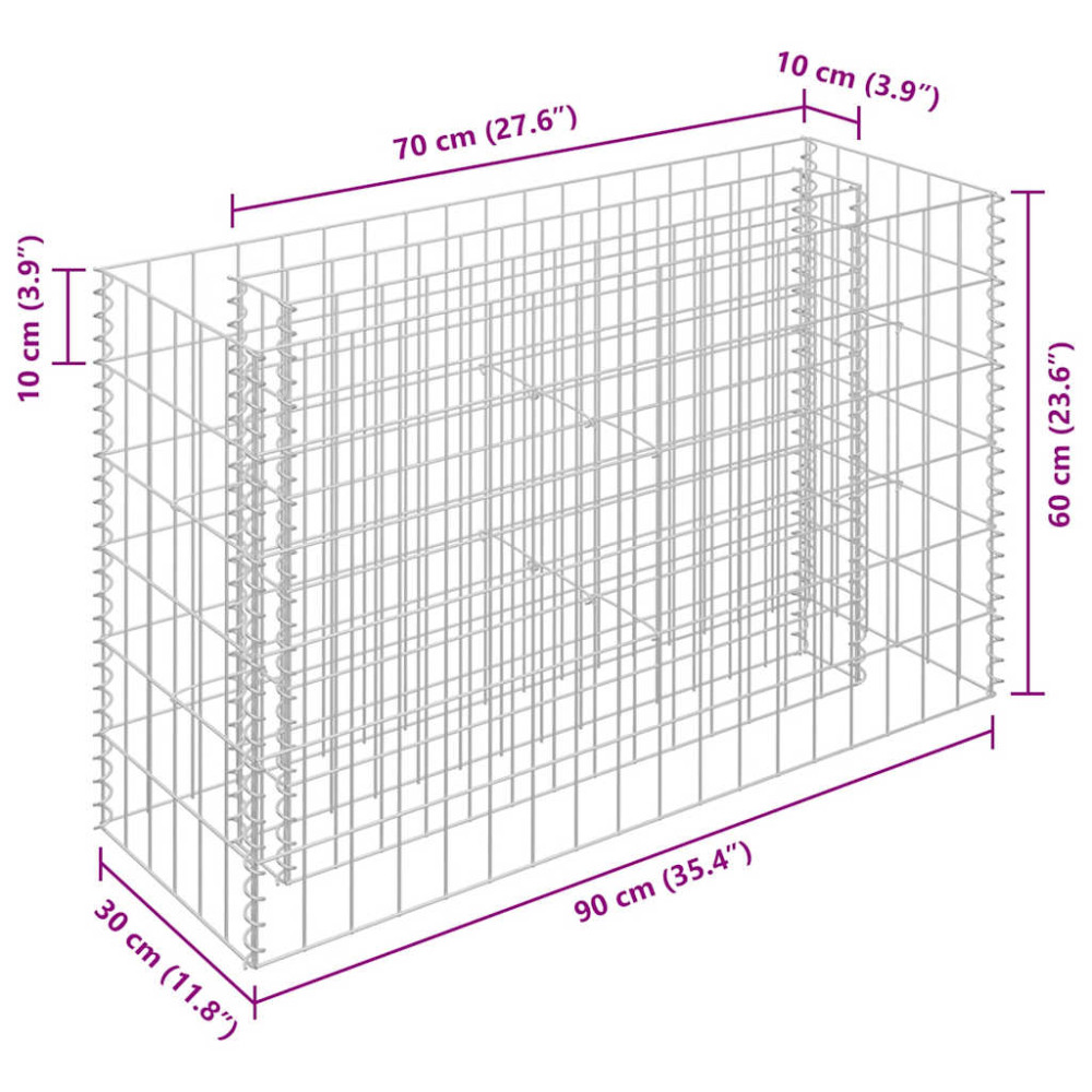 Produktbild för Planteringsgabion upphöjd galvaniserat stål 90x30x60 cm