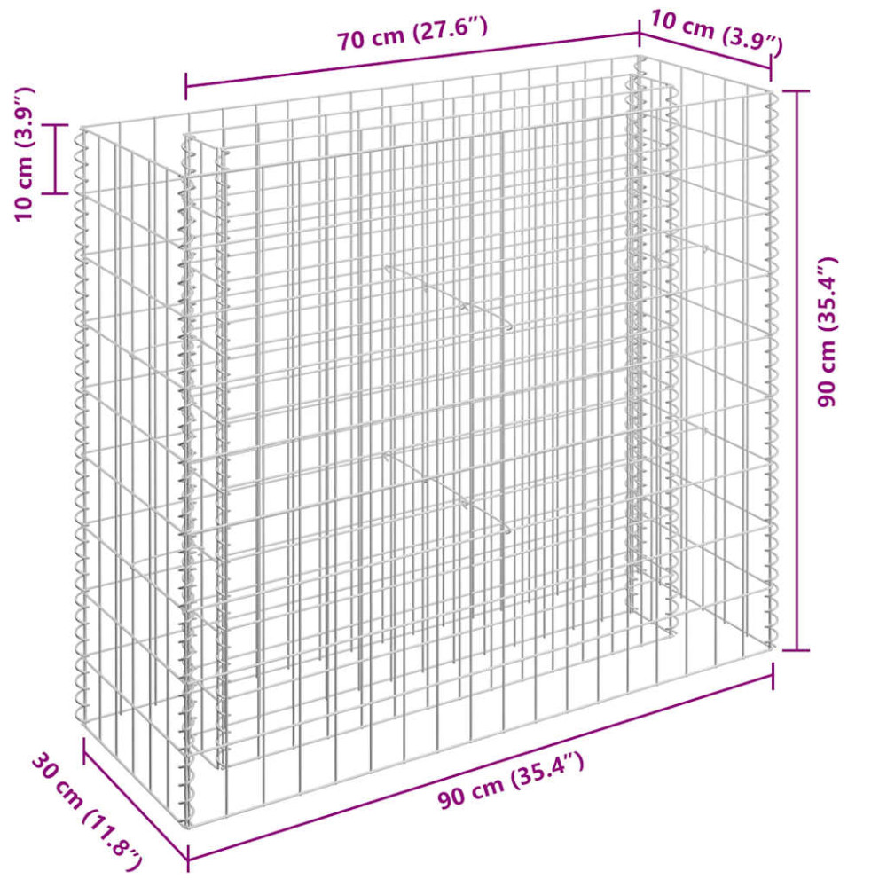 Produktbild för Planteringsgabion upphöjd galvaniserat stål 90x30x90 cm