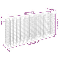 Produktbild för Planteringsgabion upphöjd galvaniserat stål 180x30x90 cm