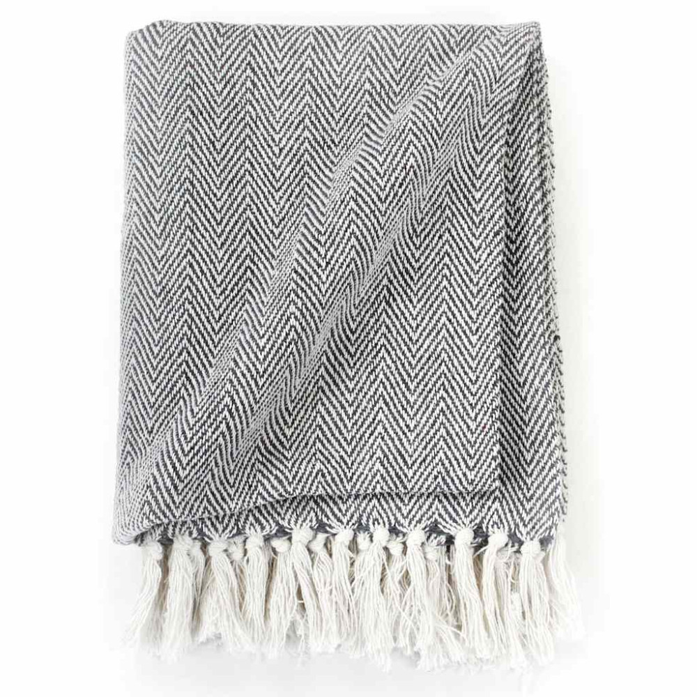 Produktbild för Filt bomull fiskbensmönster 125x150 cm marinblå