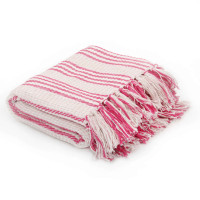 Produktbild för Filt bomull ränder 125x150 cm rosa och vit