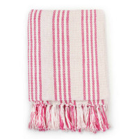 Produktbild för Filt bomull ränder 125x150 cm rosa och vit