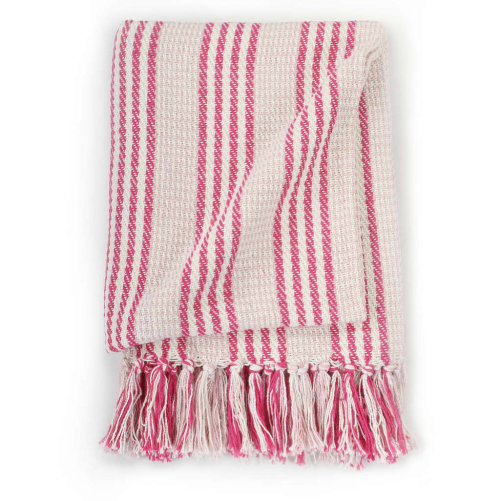 Produktbild för Filt bomull ränder 125x150 cm rosa och vit