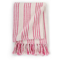 Produktbild för Filt bomull ränder 125x150 cm rosa och vit