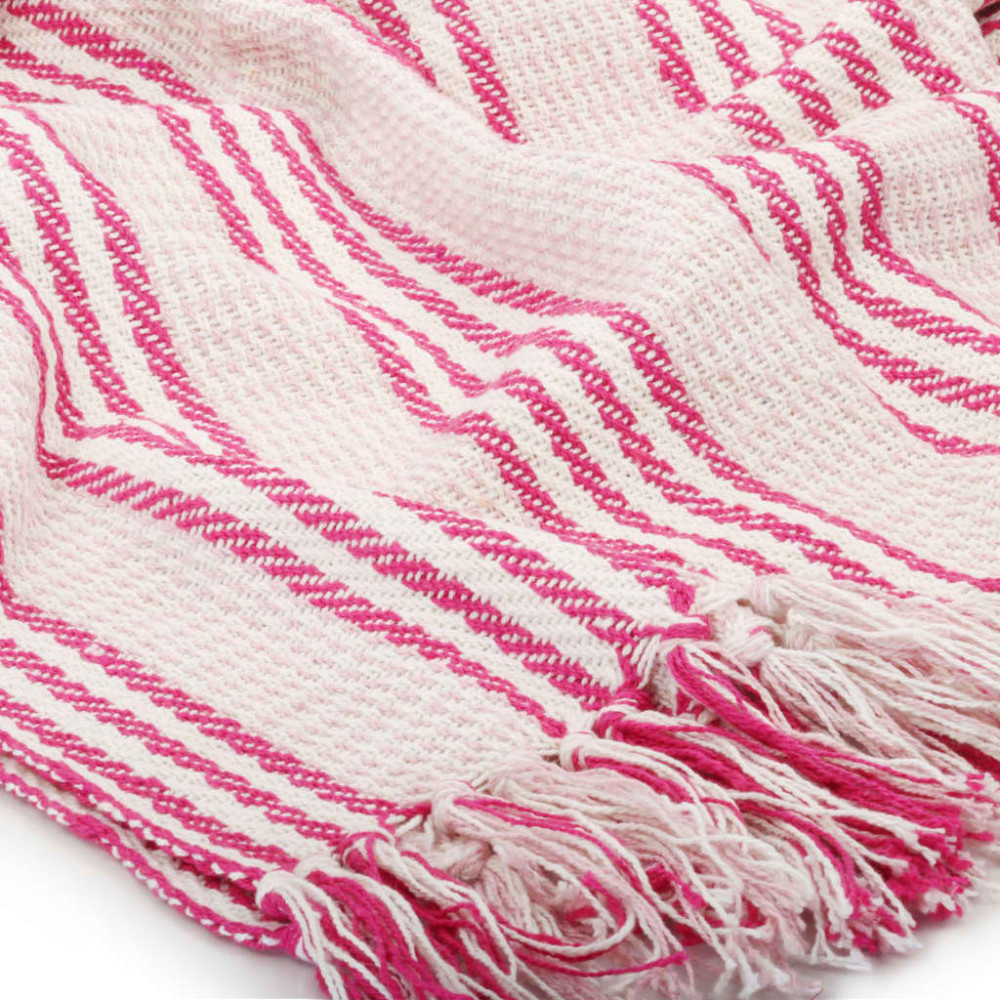 Produktbild för Filt bomull ränder 125x150 cm rosa och vit