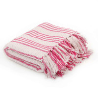 Produktbild för Filt bomull ränder 160x210 cm rosa och vit