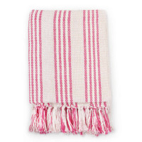 Produktbild för Filt bomull ränder 220x250 cm rosa och vit