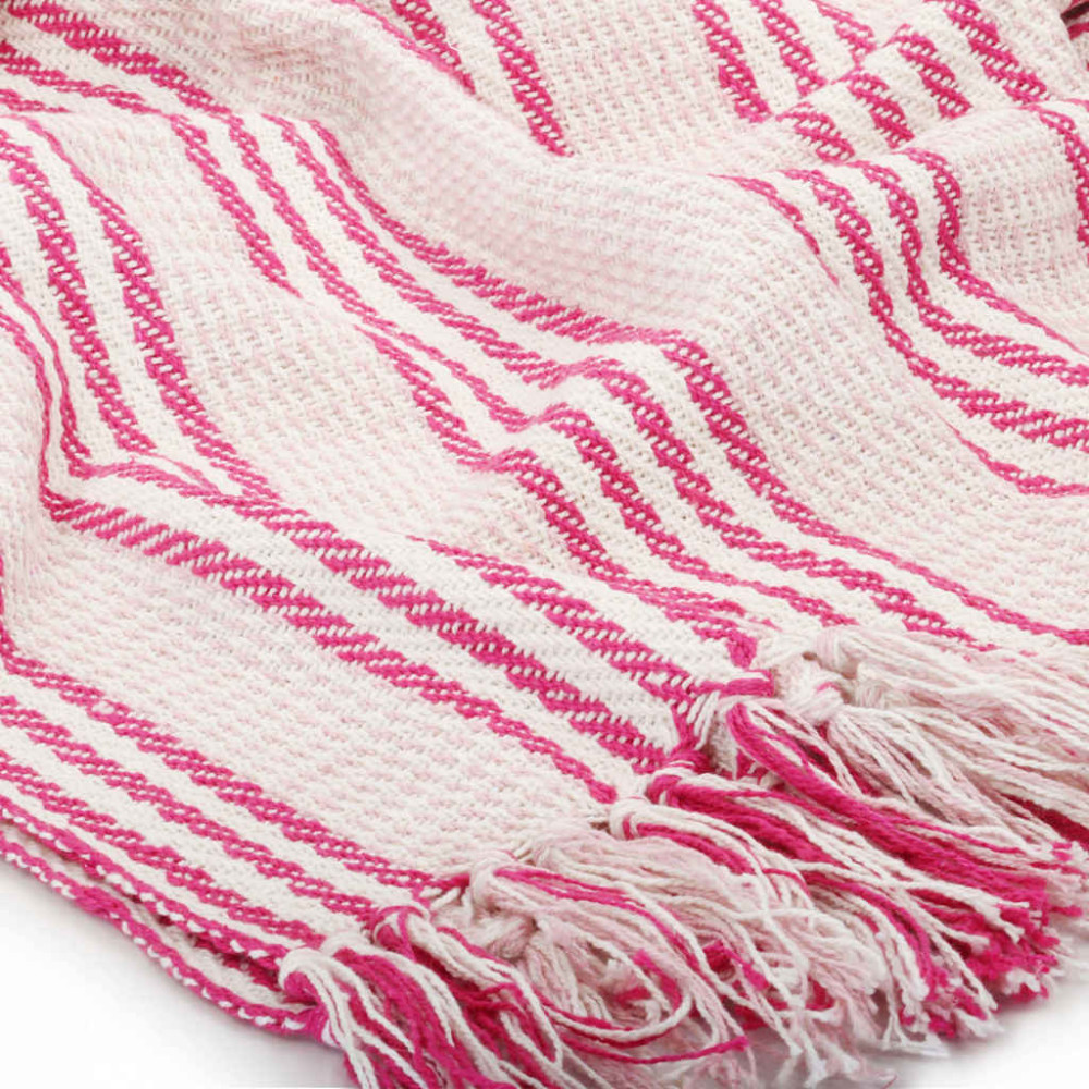 Produktbild för Filt bomull ränder 220x250 cm rosa och vit