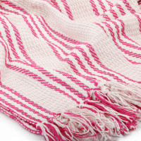 Produktbild för Filt bomull ränder 220x250 cm rosa och vit