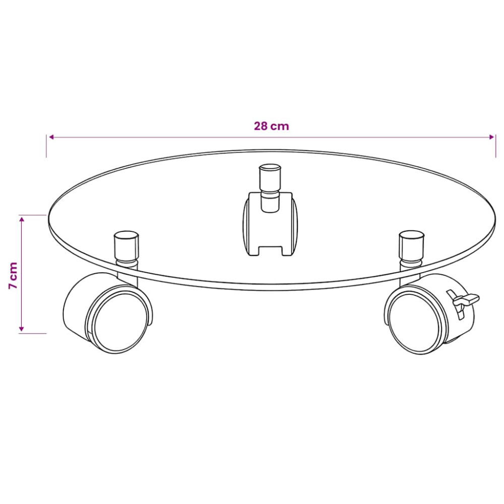 Produktbild för Växtställ på hjul 2 st härdat glas 28 cm rund