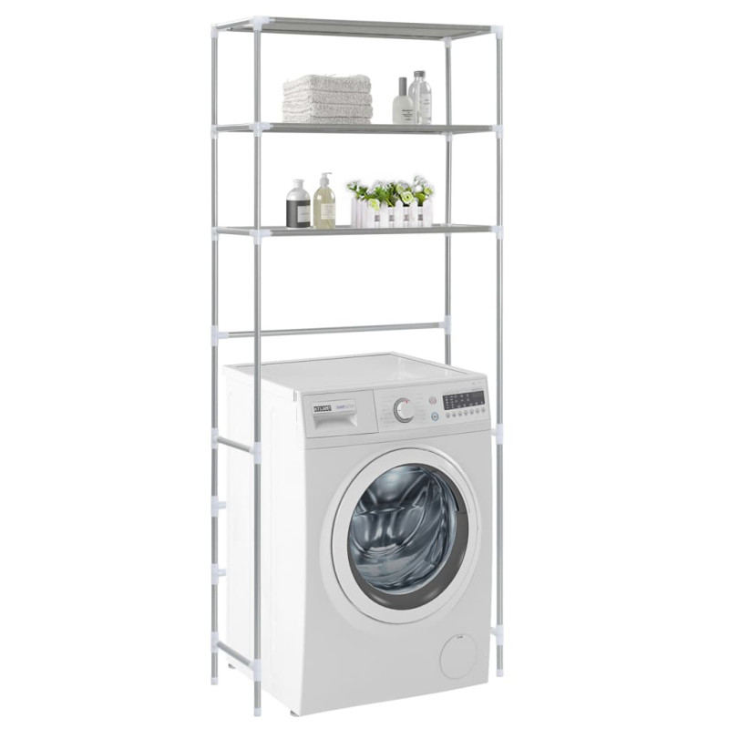 Produktbild för Hylla för tvättmaskin med 3 hyllplan silver 69x28x169 cm