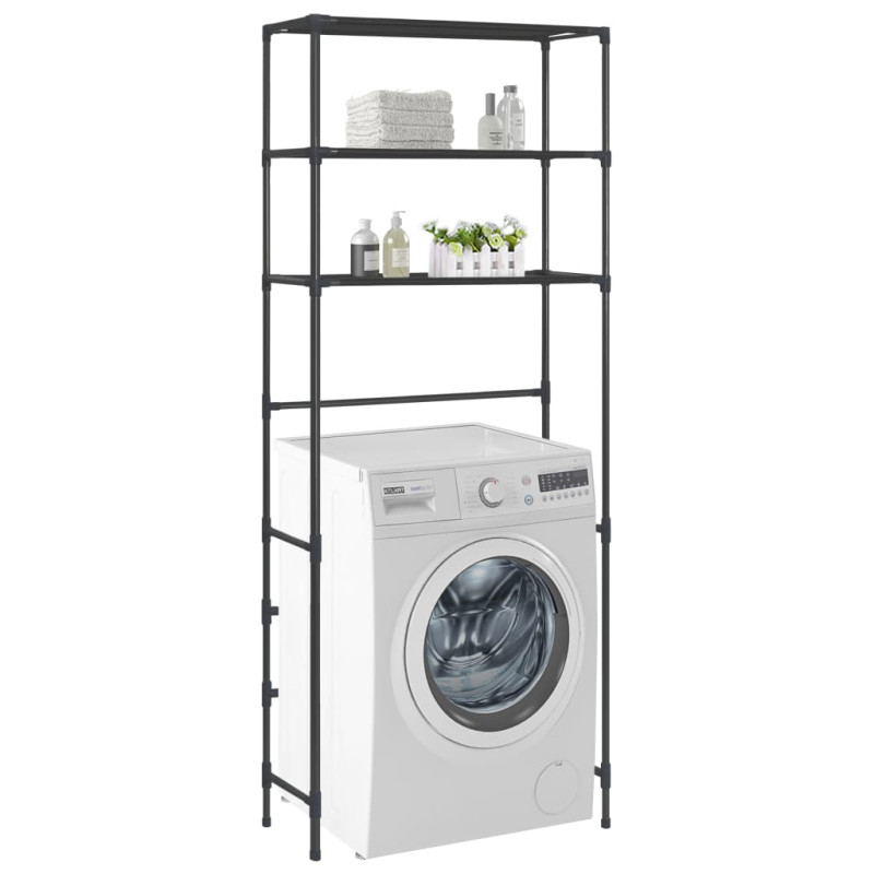 Produktbild för Hylla för tvättmaskin med 3 hyllplan svart 69x28x169 cm