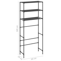 Produktbild för Hylla för tvättmaskin med 3 hyllplan svart 69x28x169 cm