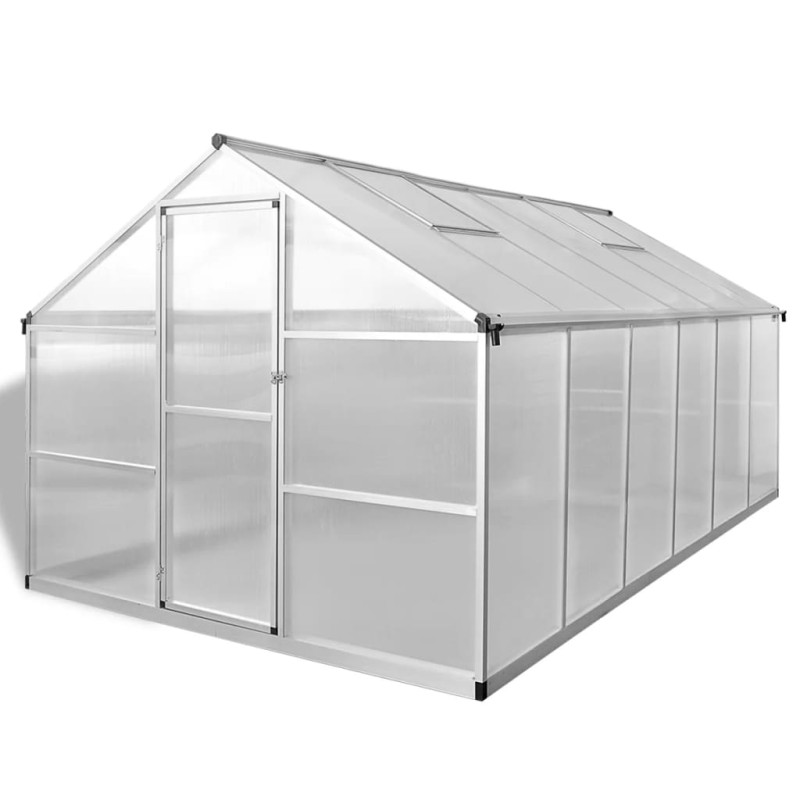 Produktbild för Växthus i förstärkt aluminium med basram 9,025 m²