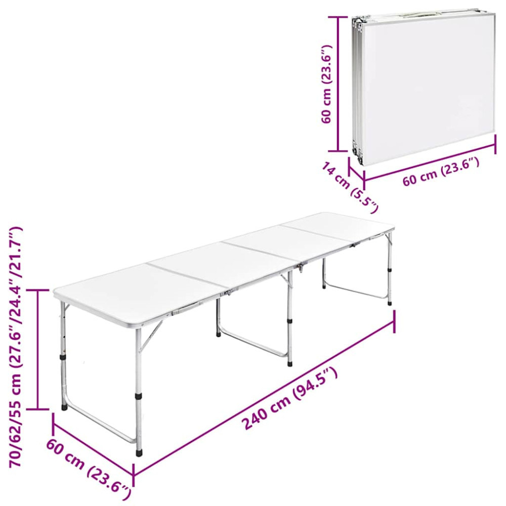 Produktbild för Hopfällbart campingbord med justerbar höjd Aluminium 240 x 60 cm