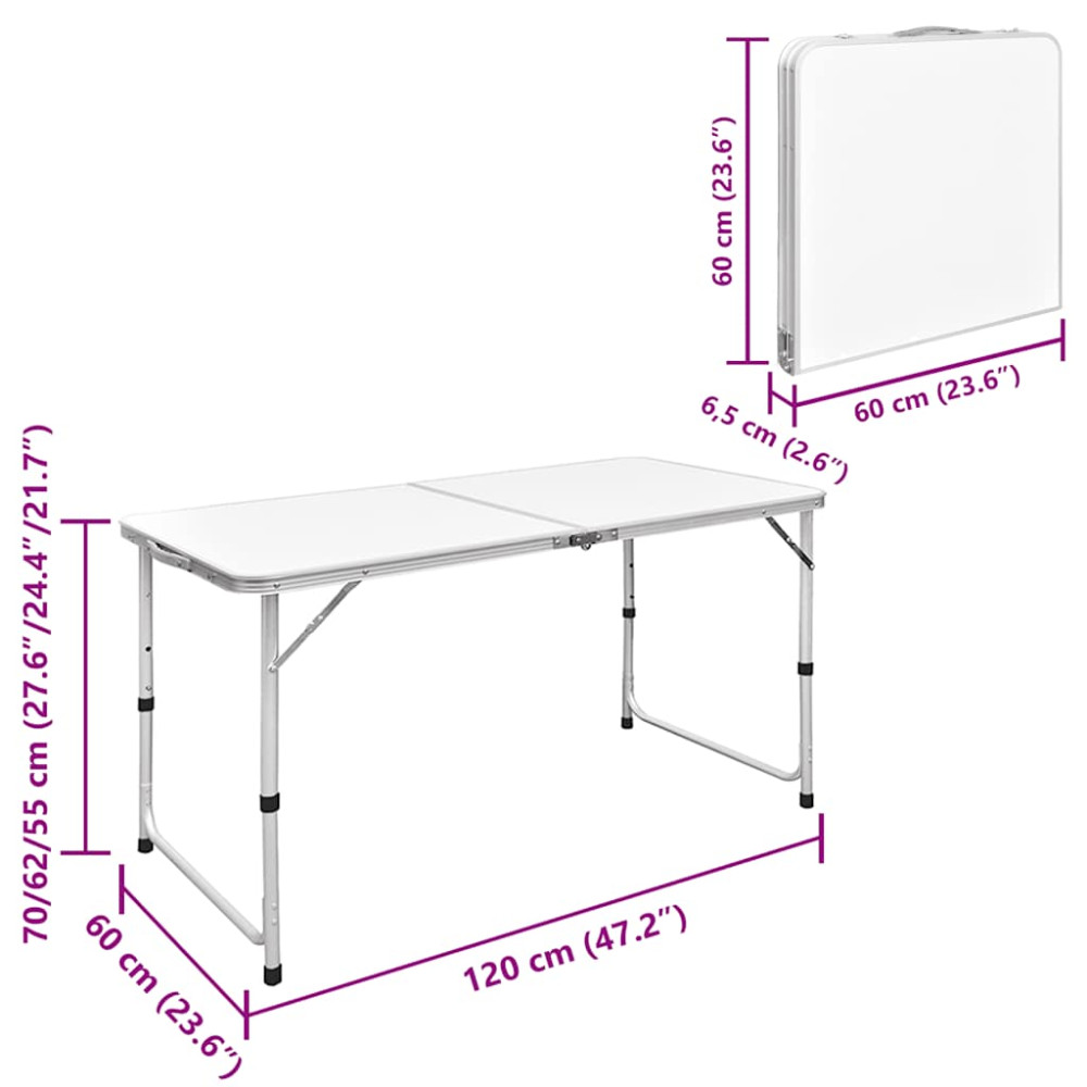 Produktbild för Hopfällbart campingbord med 4 stolar höjdjusterbar 120x60 cm