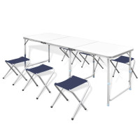 Miniatyr av produktbild för Campingbord med 6 stolar, hopfällbar och justerbar i höjd) 180 x 60 cm
