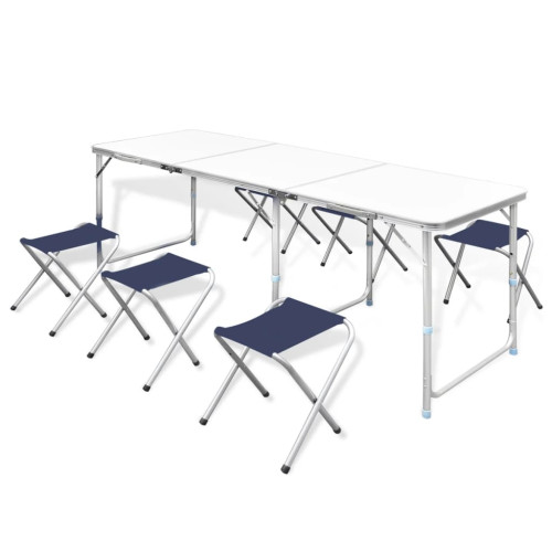 vidaXL Campingbord med 6 stolar, hopfällbar och justerbar i höjd) 180 x 60 cm