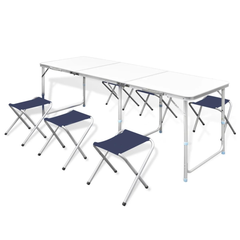 Produktbild för Campingbord med 6 stolar, hopfällbar och justerbar i höjd) 180 x 60 cm