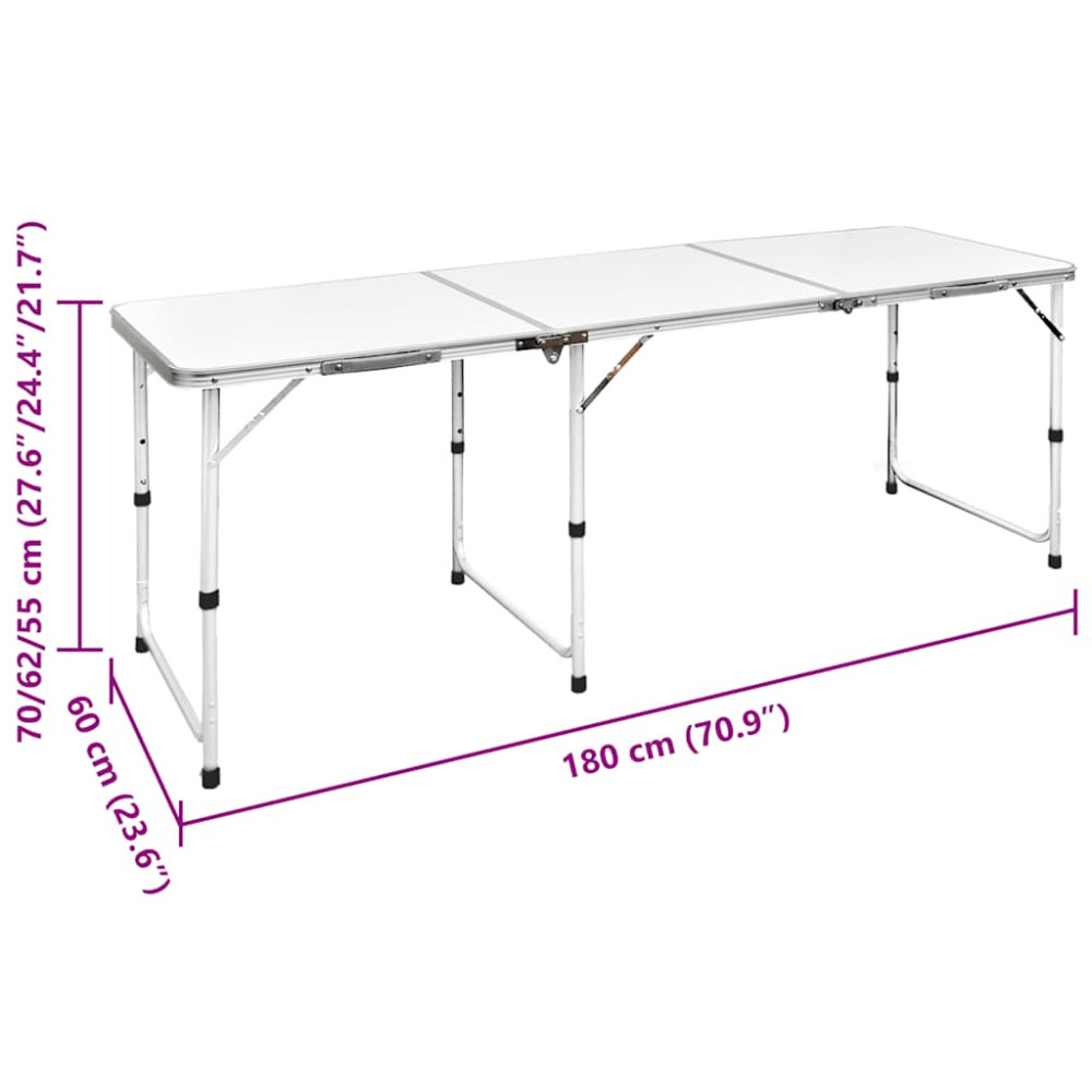 Produktbild för Campingbord med 6 stolar, hopfällbar och justerbar i höjd) 180 x 60 cm