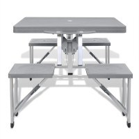 Miniatyr av produktbild för Hopfällbart campingbord med 4 stolar i aluminium ljusgrått