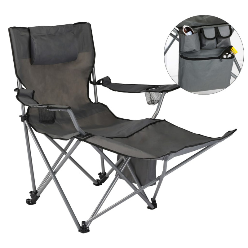 Produktbild för HI Lyxig campingstol med fotstöd antracit