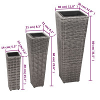 Produktbild för Blomkrukor upphöjda 3 st konstrotting grå