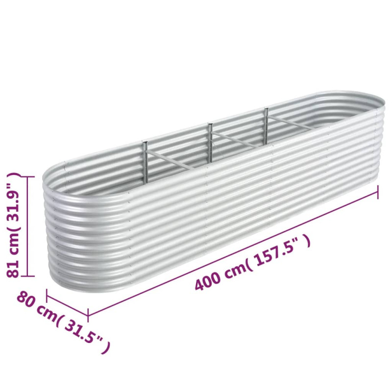 Produktbild för Odlingslåda upphöjd galvaniserat stål 400x80x81 cm silver