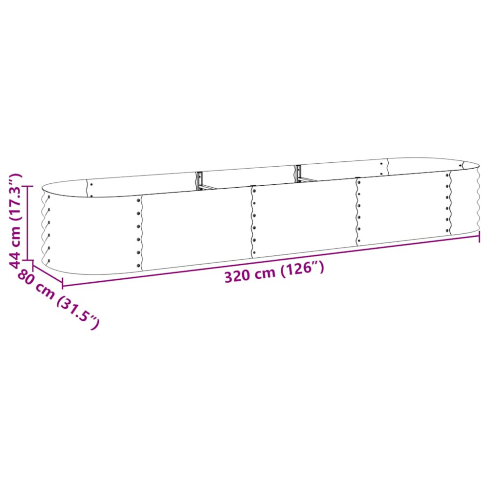 Produktbild för Odlingslåda upphöjd galvaniserat stål 320x80x44 cm silver