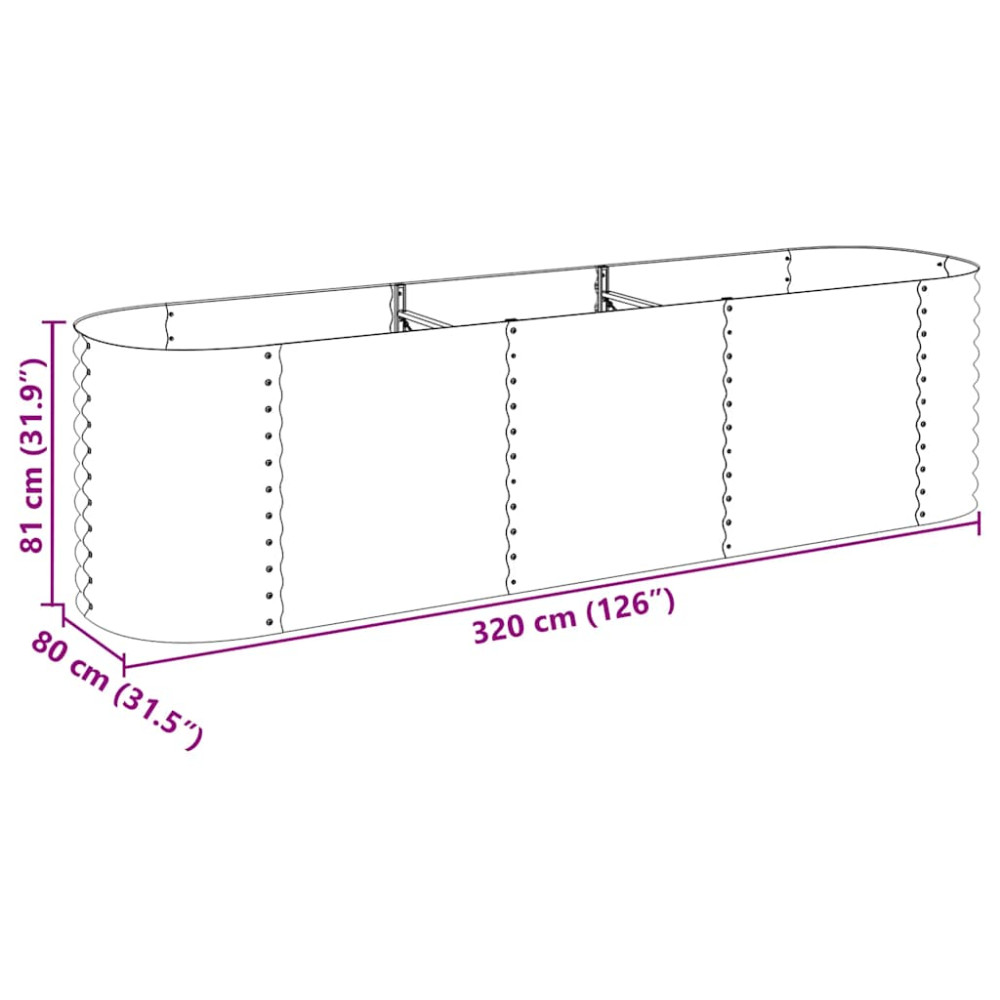 Produktbild för Odlingslåda upphöjd galvaniserat stål 320x80x81 cm grå