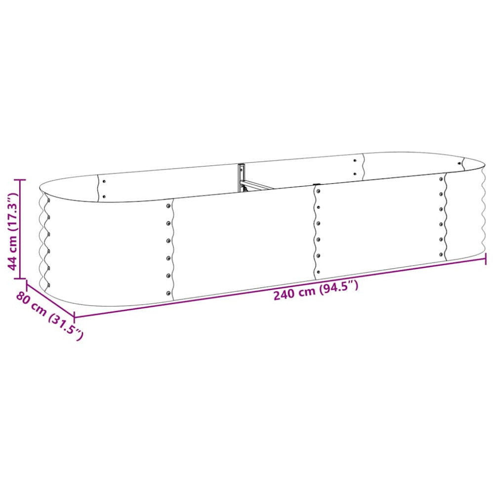 Produktbild för Odlingslåda upphöjd galvaniserat stål 240x80x44 cm grå